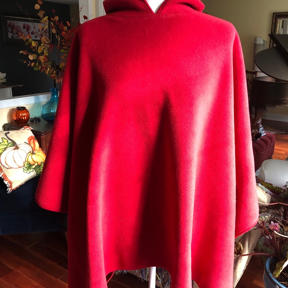 Soft fleece hooded poncho.
